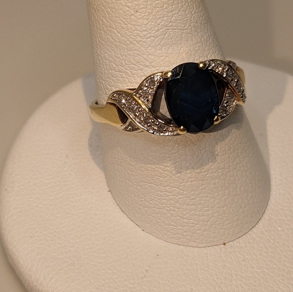 14k Gold Blue Sapphire & Diamond Ring sz-8.25 - Picture 7 of 10